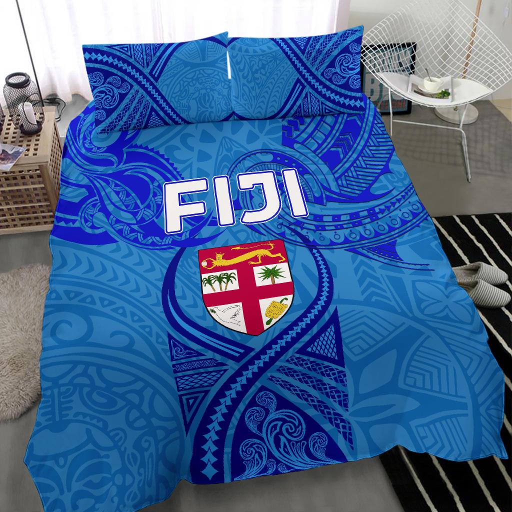 Blue Bedding Set Fiji Rugby Polynesian Waves Style - Polynesian Pride