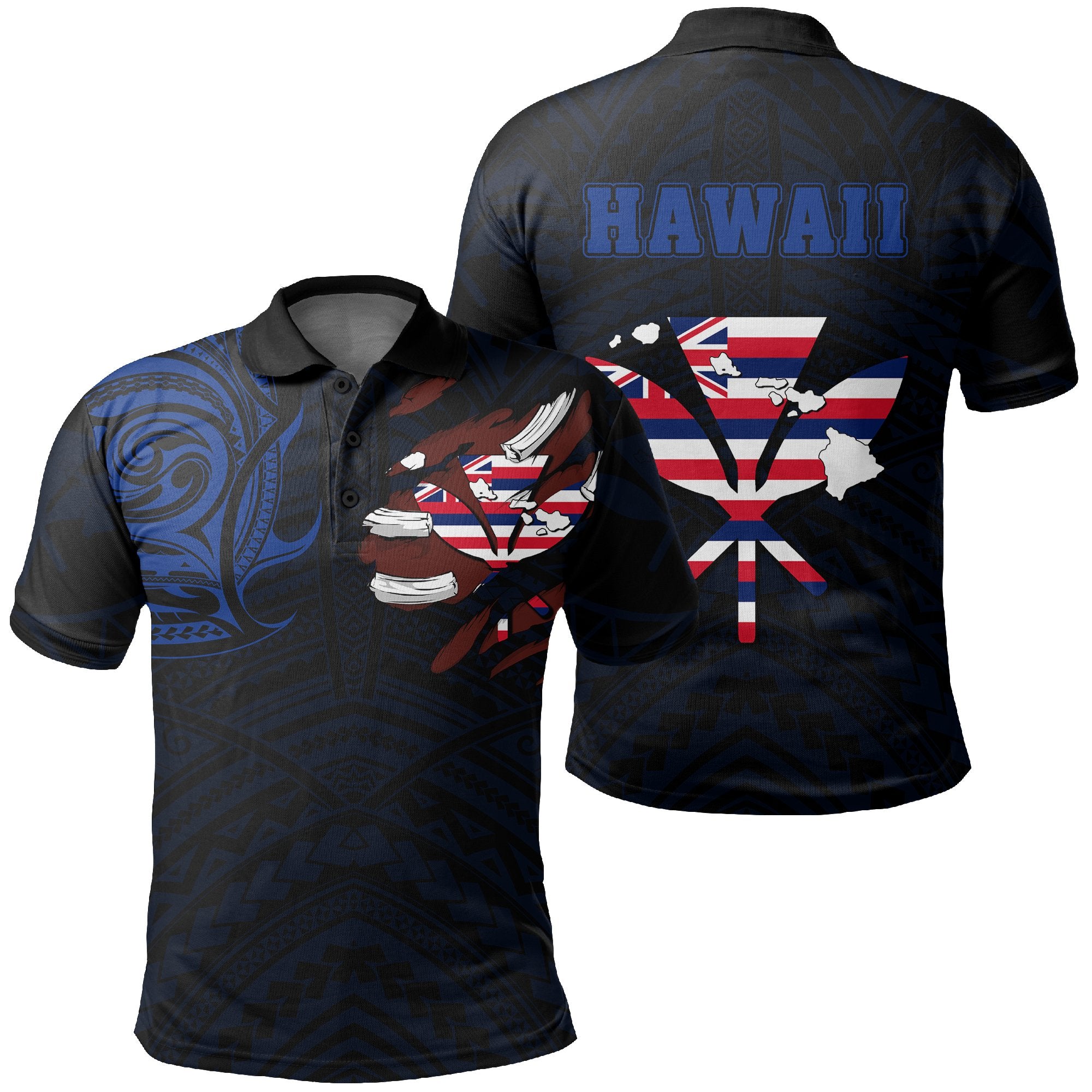 Hawaiian Kanaka Polo Shirt Heart Tattoo Blue Unisex Blue - Polynesian Pride