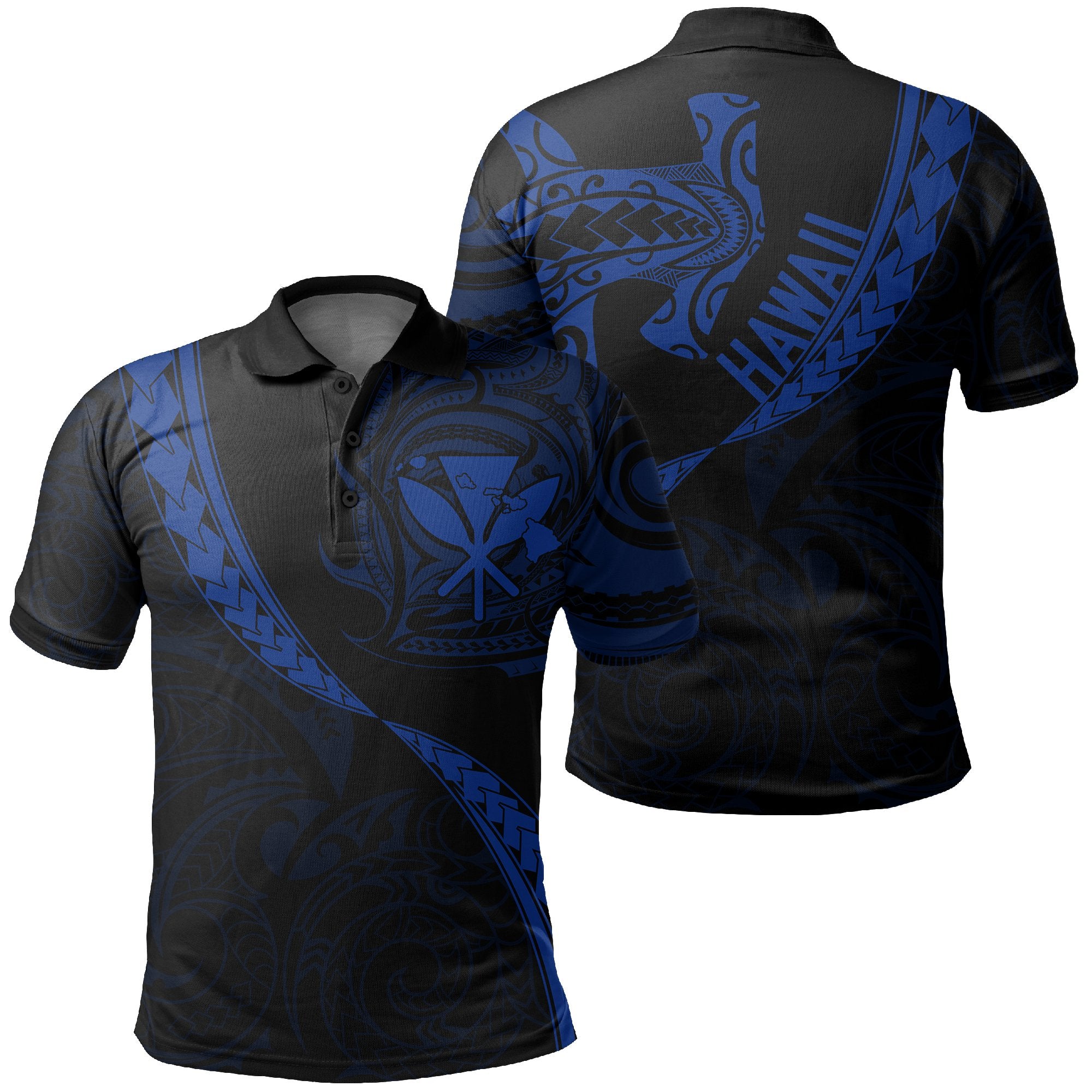 Hawaiian Kanaka Polo Shirt Mano Kihikihi Blue Unisex Blue - Polynesian Pride