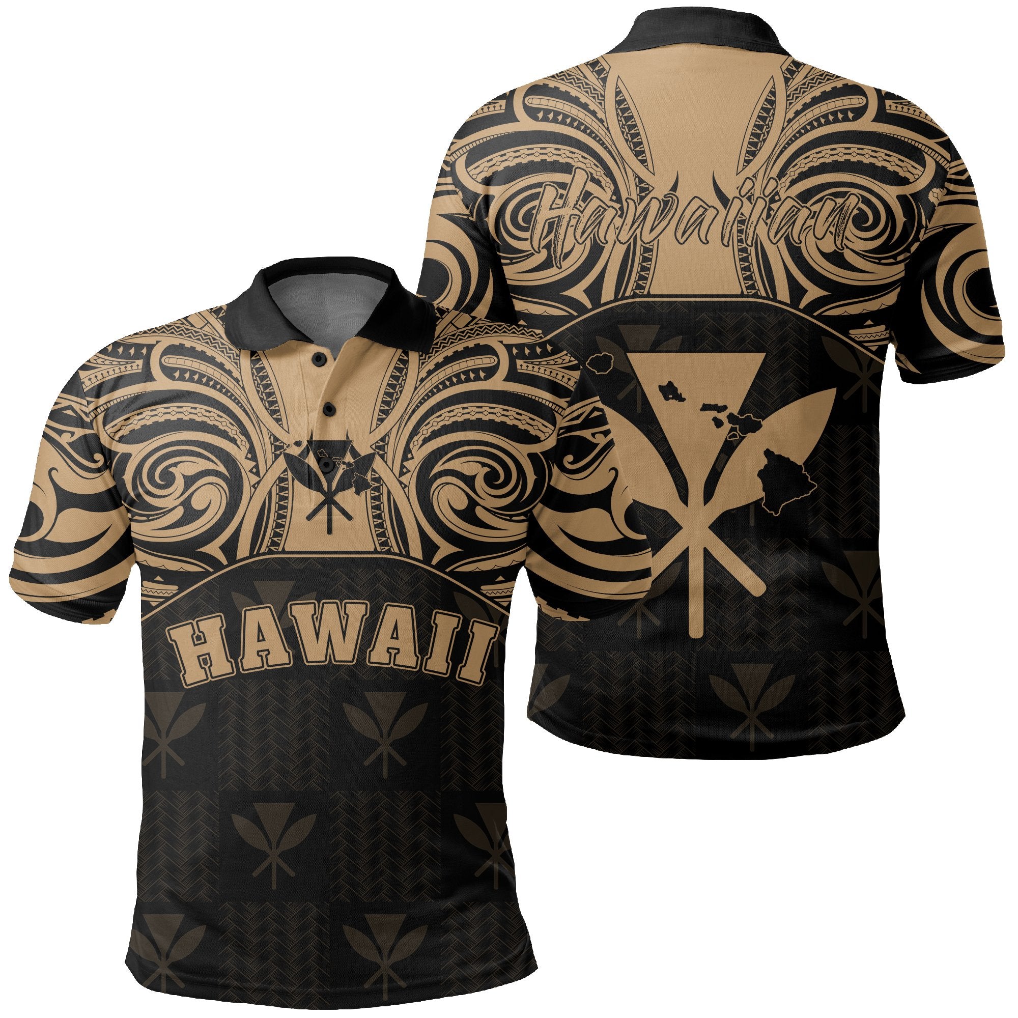 Hawaiian Kanaka Polo Shirt Demodern Gold Unisex Gold - Polynesian Pride