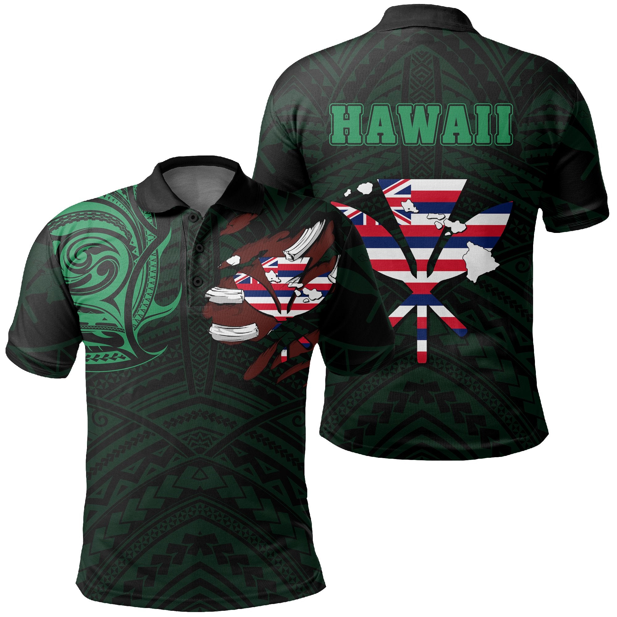 Hawaiian Kanaka Polo Shirt Heart Tattoo Green Unisex Green - Polynesian Pride