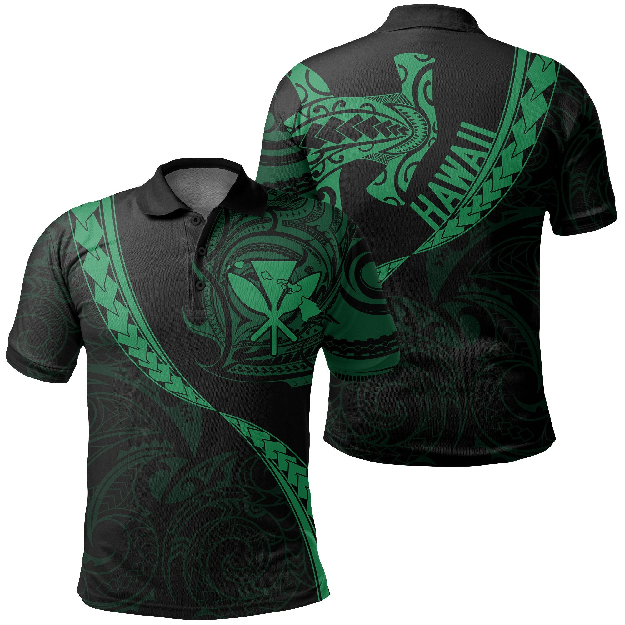 Hawaiian Kanaka Polo Shirt Mano Kihikihi Green Unisex Green - Polynesian Pride