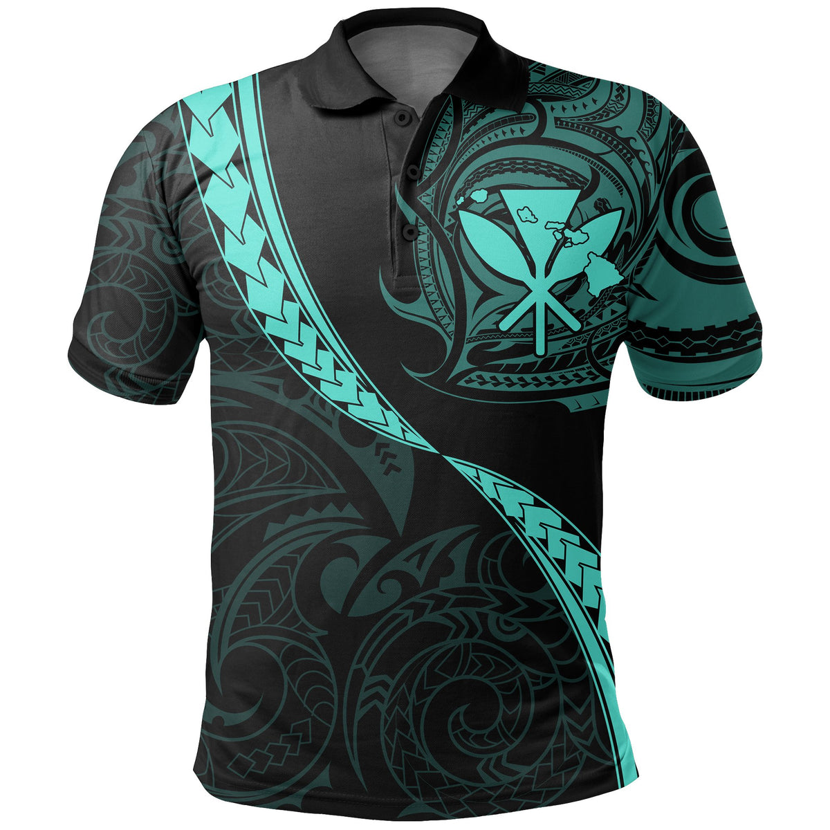 Hawaiian Kanaka Polo Shirt Mano Kihikihi Turquoise - Polynesian Pride