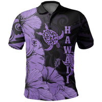 Hawaii Turtle Polo Shirt Polynesian Hibiscus Art Ver 2.0 Violet - Polynesian Pride