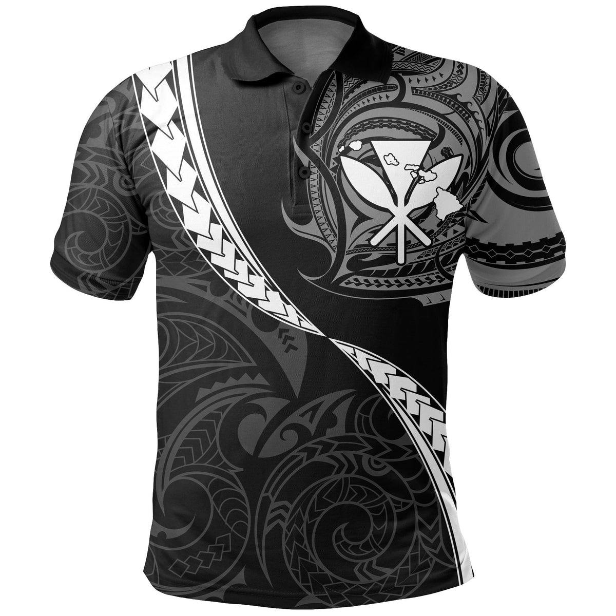 Hawaiian Kanaka Polo Shirt Mano Kihikihi White - Polynesian Pride