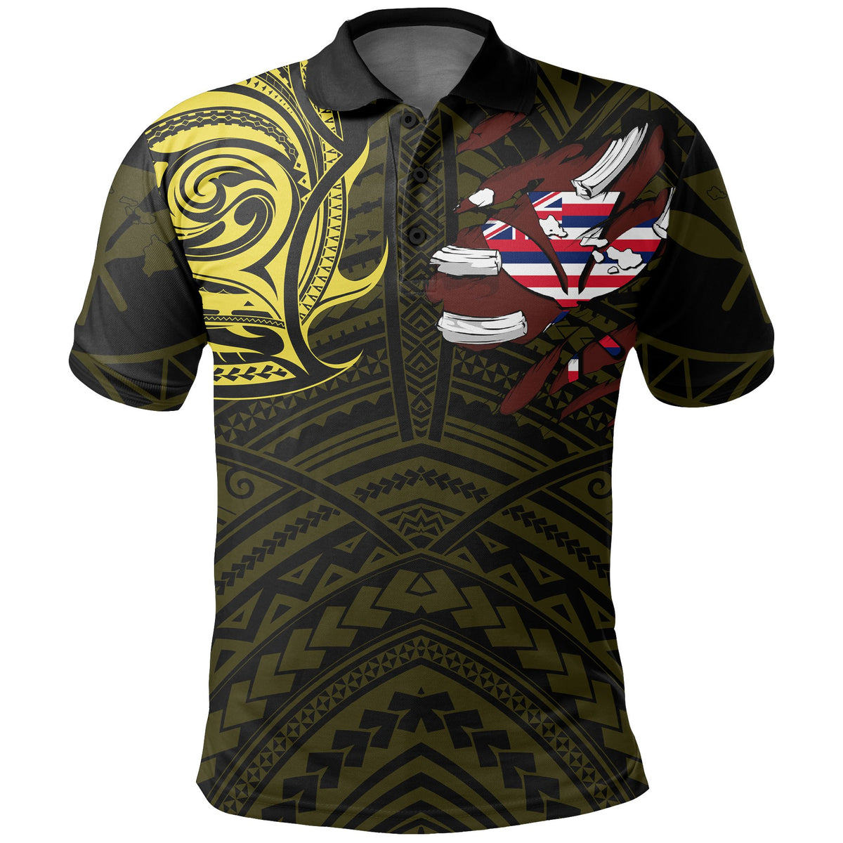 Hawaiian Kanaka Polo Shirt Heart Tattoo Yellow - Polynesian Pride