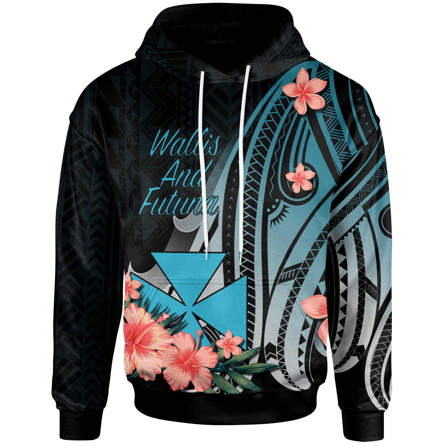 Wallis and Futuna Hoodie Turquoise Polynesian Hibiscus Pattern Style Unisex Turquoise - Polynesian Pride