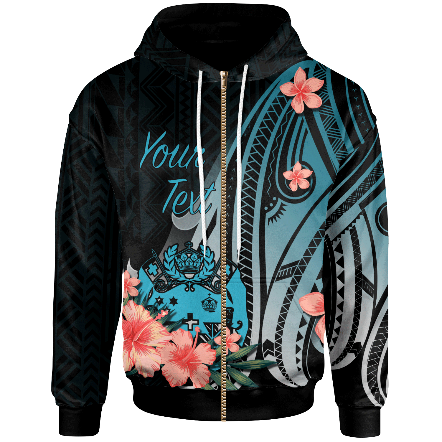 Tonga Custom Zip Hoodie Turquoise Polynesian Hibiscus Pattern Style Unisex Turquoise - Polynesian Pride