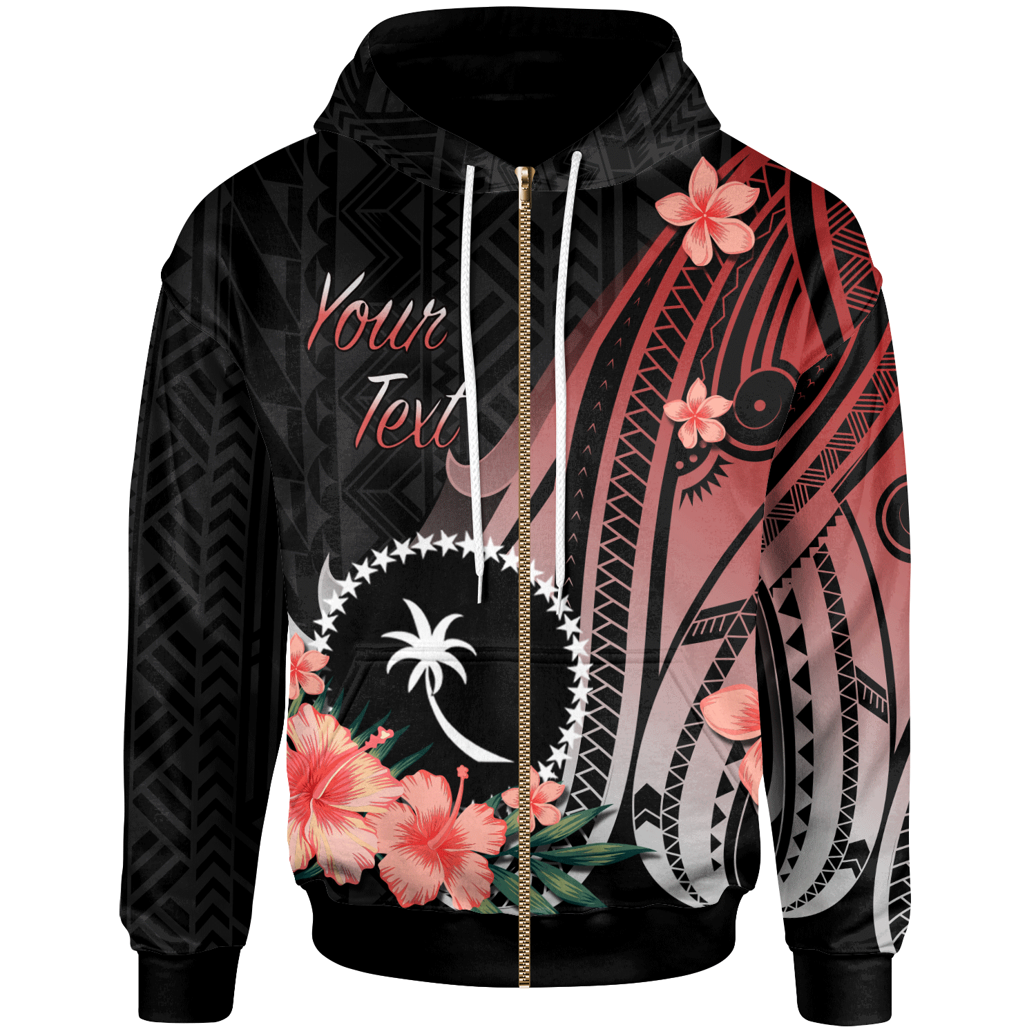 Chuuk Custom Zip Hoodie Red Polynesian Hibiscus Pattern Style Unisex Red - Polynesian Pride