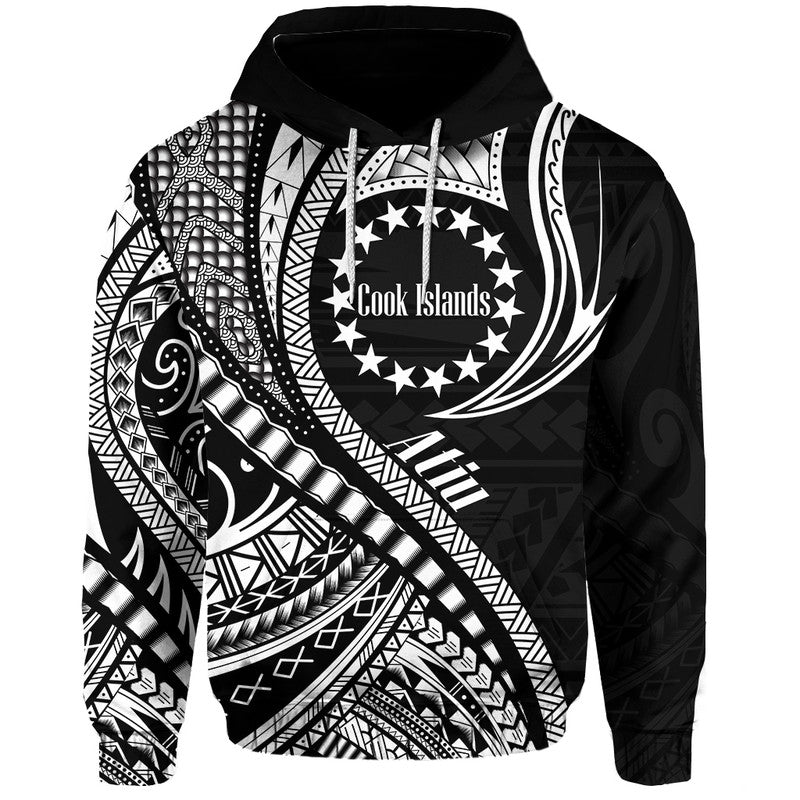 Atiu Cook Islands Hoodie Black Polynesian Wave Style LT9 Hoodie Black - Polynesian Pride