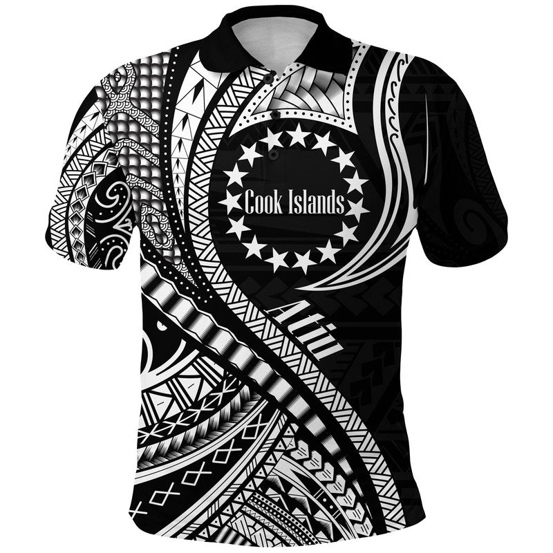 Custom Atiu Cook Islands Polo Shirt Black Polynesian Wave Style LT9 Adult Black - Polynesian Pride