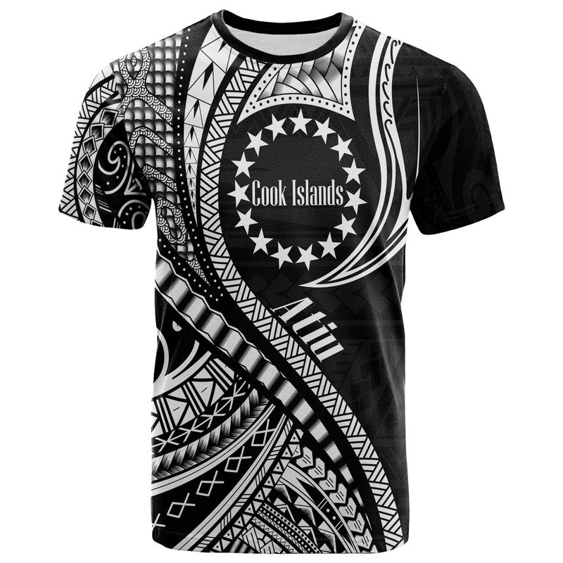 Atiu Cook Islands T Shirt Black Polynesian Wave Style LT9 Adult Black - Polynesian Pride