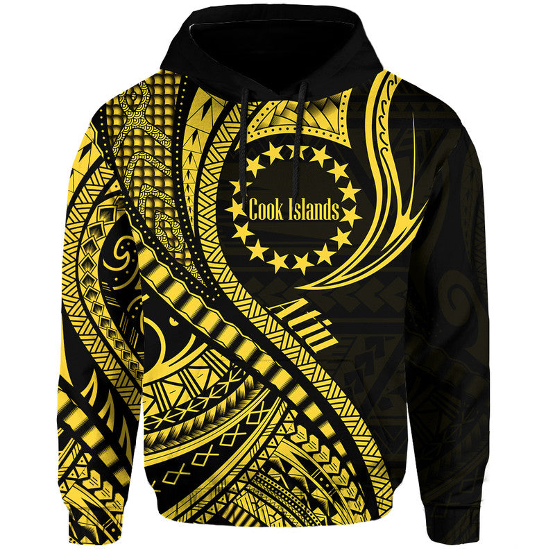 Custom Atiu Cook Islands Hoodie Gold Polynesian Wave Style LT9 Hoodie Gold - Polynesian Pride