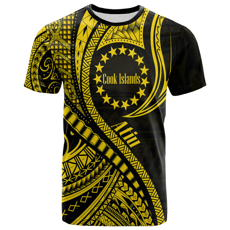 Custom Atiu Cook Islands T Shirt Gold Polynesian Wave Style LT9 Adult Gold - Polynesian Pride