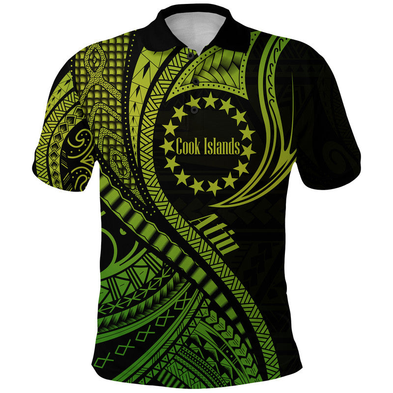 Custom Atiu Cook Islands Polo Shirt Green Polynesian Wave Style LT9 Adult Green - Polynesian Pride