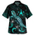 Austral Islands Matching Dress and Hawaiian Shirt Turtle and Blooming Hibiscus Turquoise - Polynesian Pride