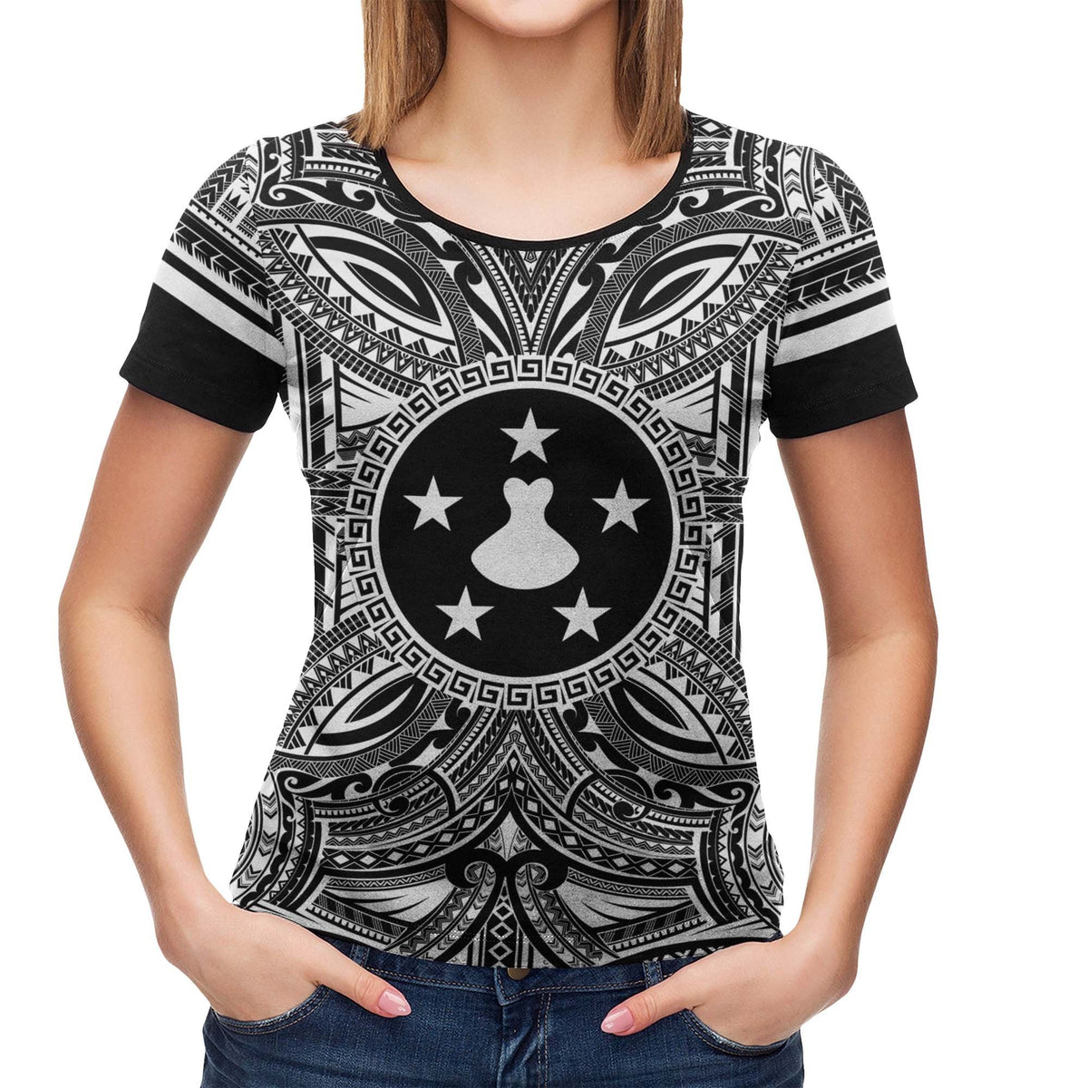 Austral Islands T Shirt Austral Islands Coat of Arms Polynesian White Black - Polynesian Pride