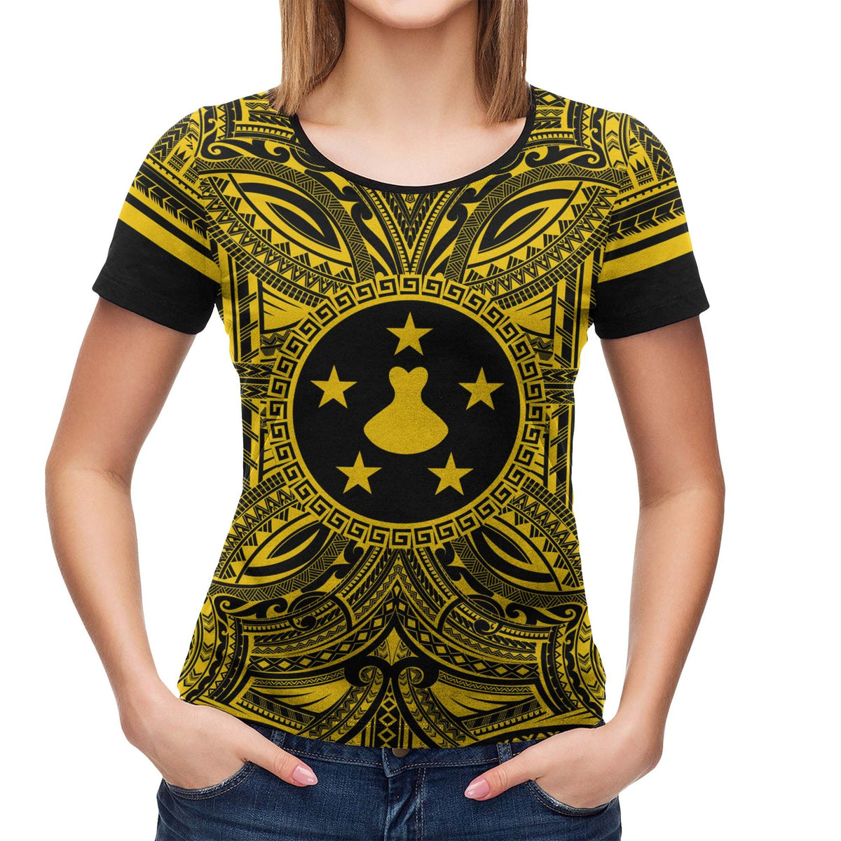 Austral Islands T Shirt Austral Islands Coat of Arms Polynesian Gold Black - Polynesian Pride