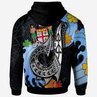 Fiji Custom Hoodie Fish Hooks and Wave - Polynesian Pride