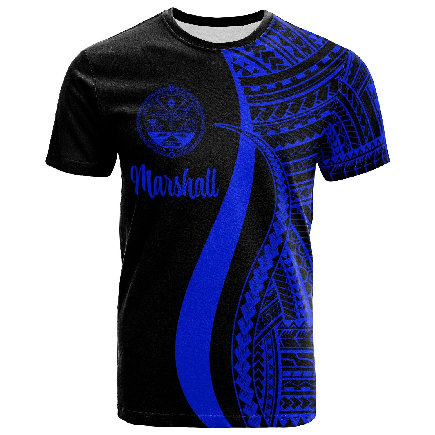 Marshall Islands T Shirt Blue Polynesian Tentacle Tribal Pattern Crest Unisex Blue - Polynesian Pride