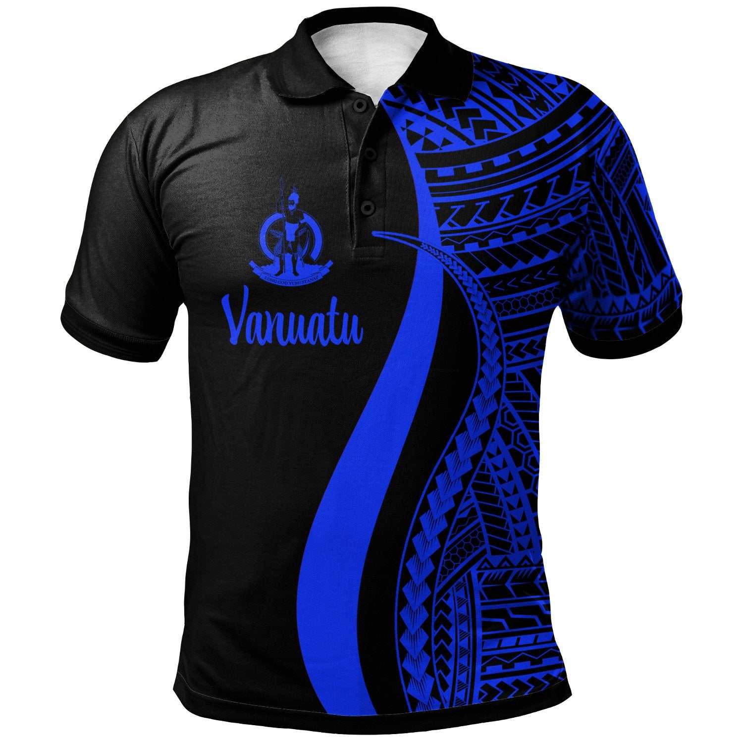 Vanuatu Polo Shirt Blue Polynesian Tentacle Tribal Pattern Unisex Blue - Polynesian Pride