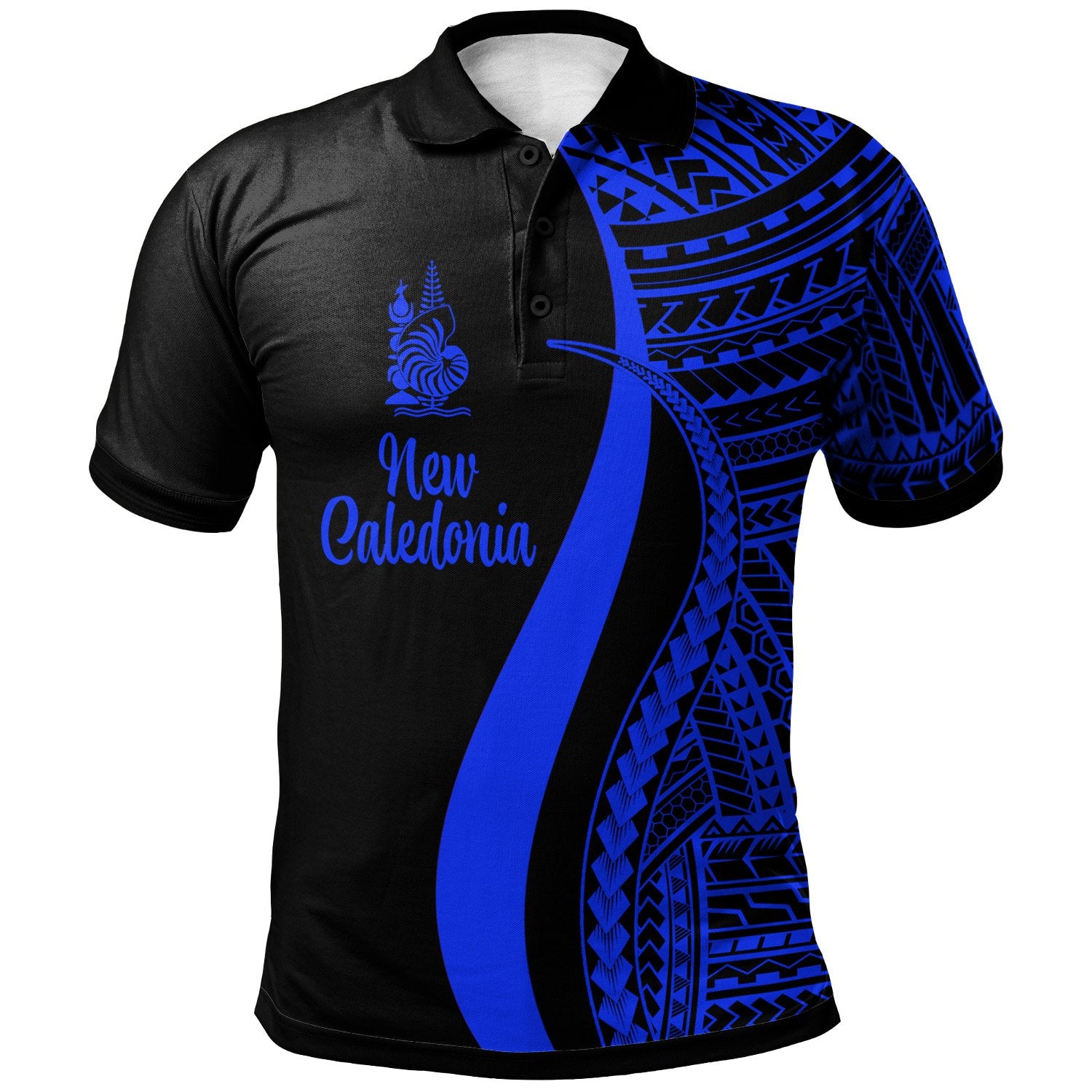 New Caledonia Polo Shirt Blue Polynesian Tentacle Tribal Pattern Unisex Blue - Polynesian Pride