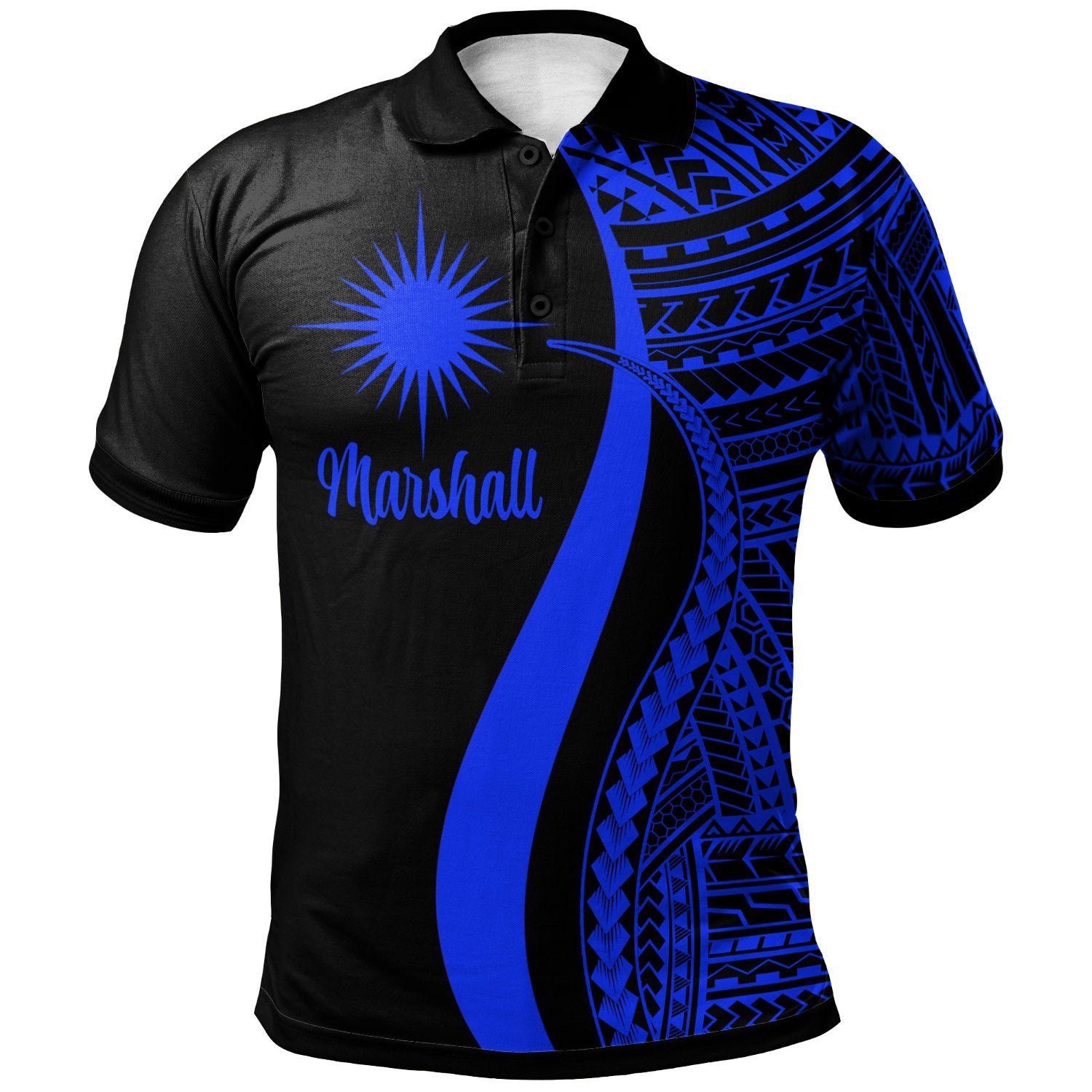 Marshall Islands Polo Shirt Blue Polynesian Tentacle Tribal Pattern Unisex Blue - Polynesian Pride