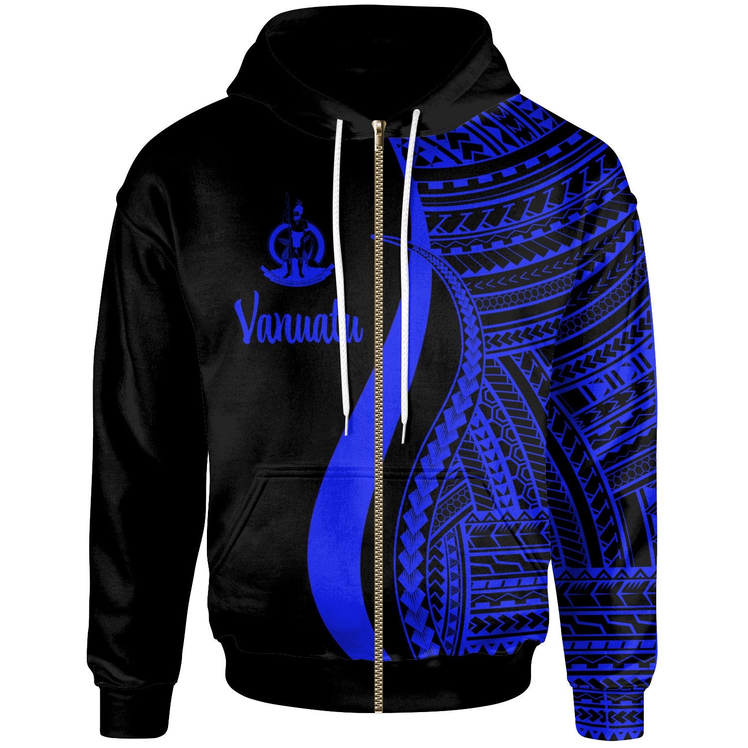 Vanuatu Zip up Hoodie Blue Tentacle Tribal Pattern Unisex Blue - Polynesian Pride