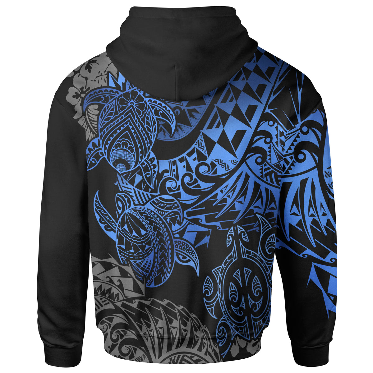 Tahiti Polynesian Hoodie Blue Turtle Hibiscus Flowing - Polynesian Pride