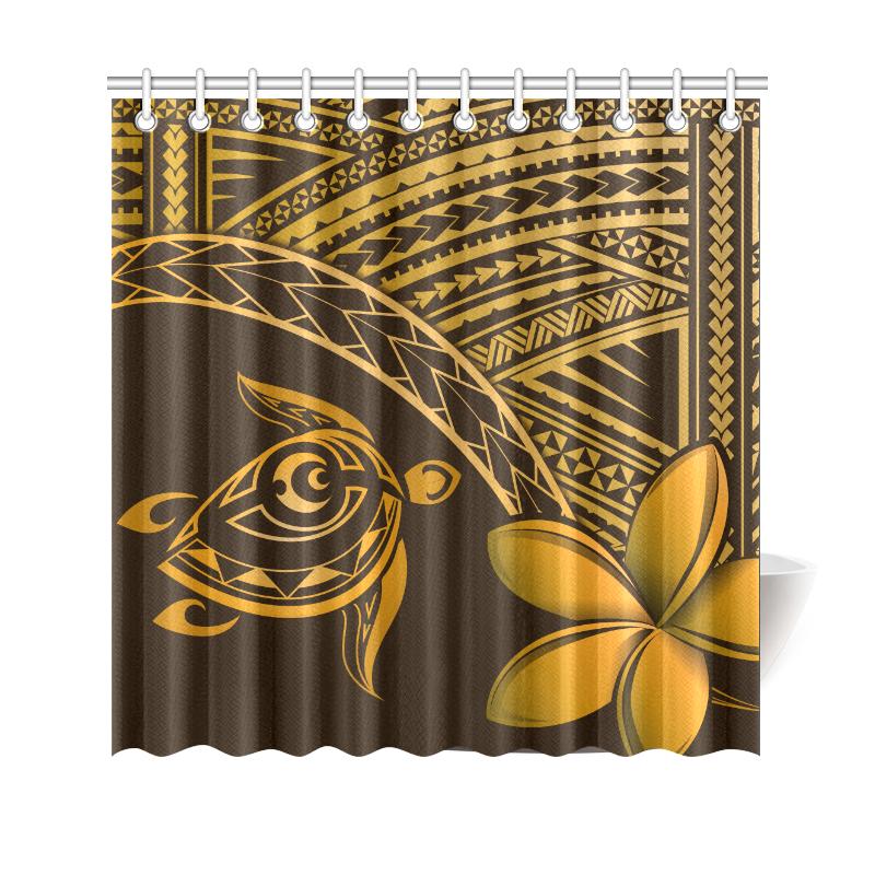 hawaiiShower Curtains - Hawaii Turtle Plumeria Brown 177 x 172 (cm) Blue - Polynesian Pride