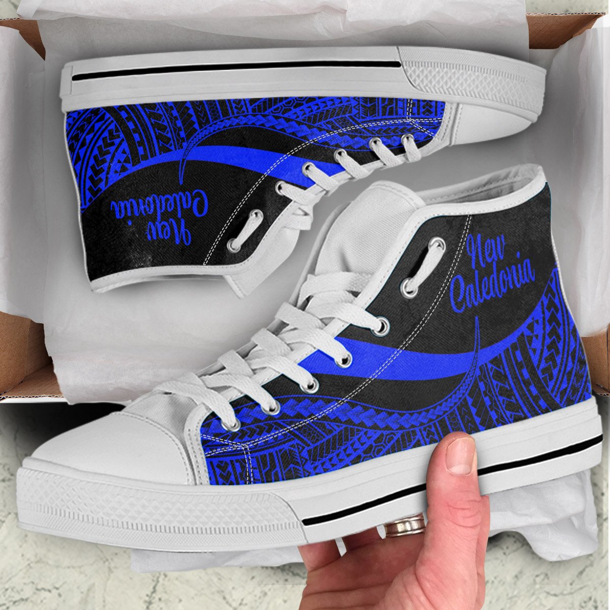 New Caledonia High Top Shoes Blue - Polynesian Tentacle Tribal Pattern Crest - Polynesian Pride
