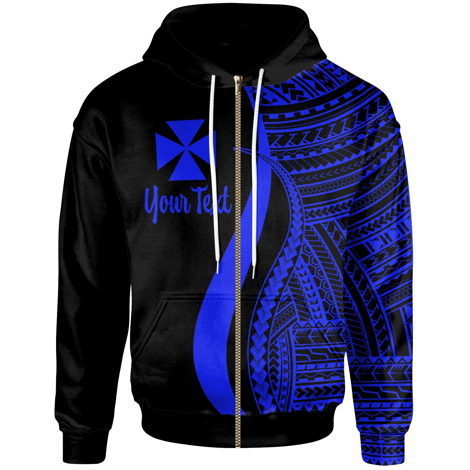 Wallis and Futuna Custom Zip up Hoodie Blue Tentacle Tribal Pattern Unisex Blue - Polynesian Pride