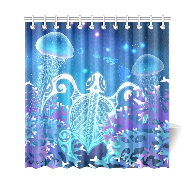 Hawaii Turtle Jellyfish Coral Galaxy Shower Curtain - Polynesian Pride