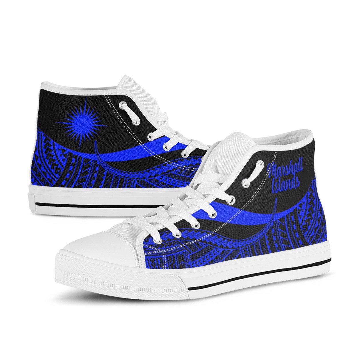 Marshall Islands High Top Shoes Blue - Polynesian Tentacle Tribal Pattern - Polynesian Pride