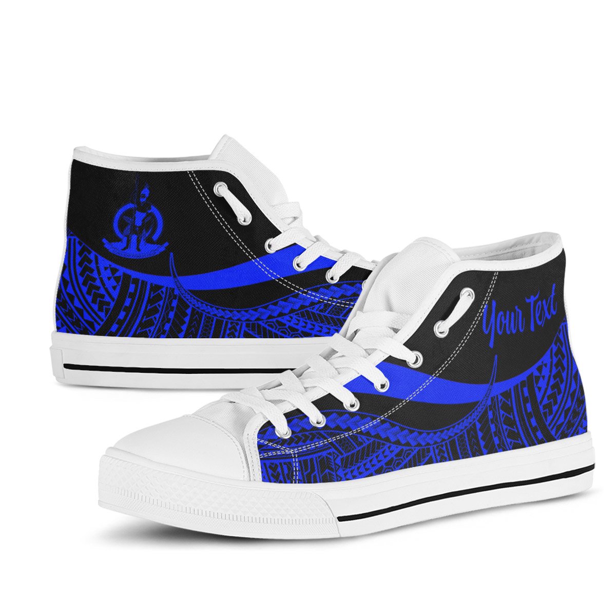 Vanuatu Custom Personalised High Top Shoes Blue - Polynesian Tentacle Tribal Pattern - Polynesian Pride