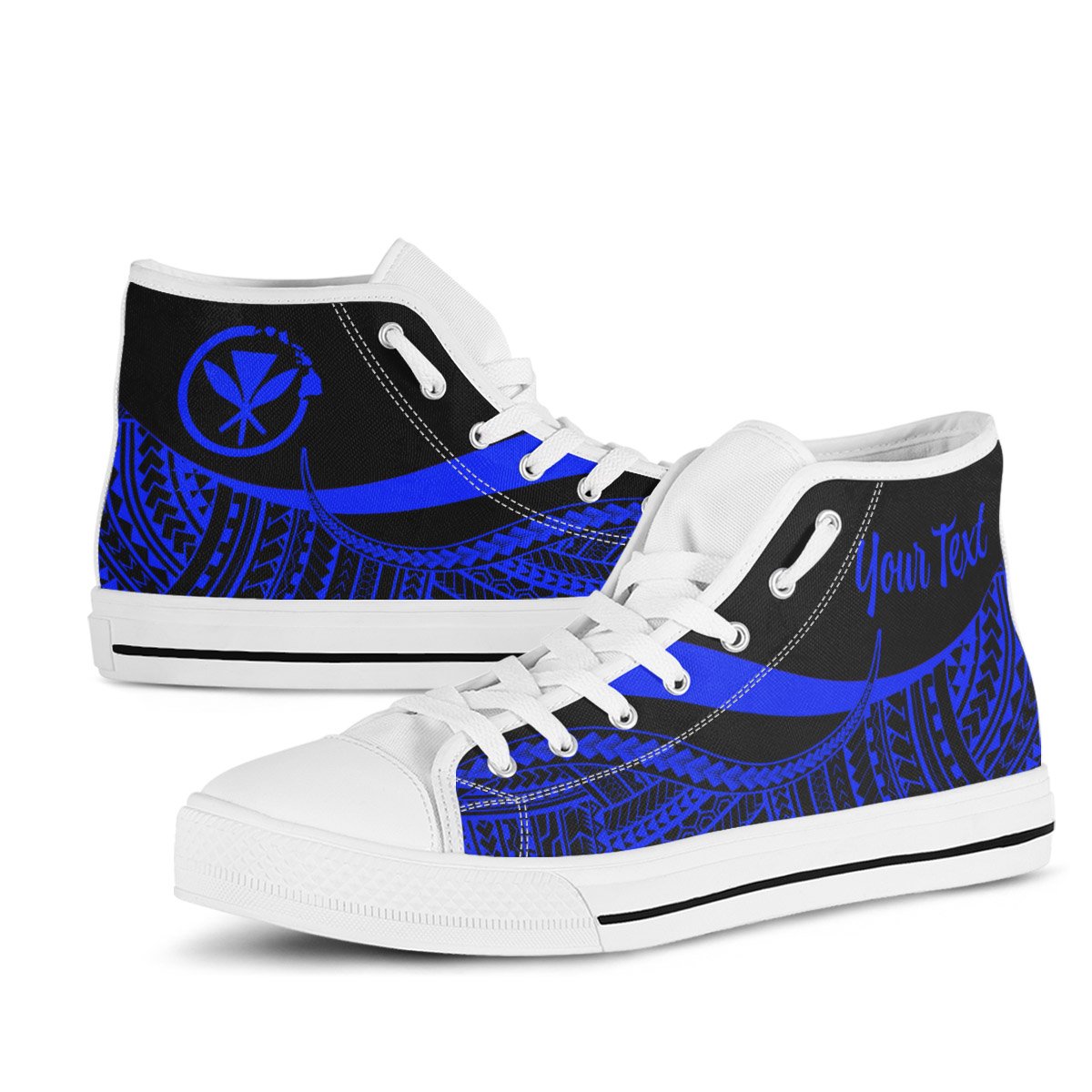 Hawaii Custom Personalised High Top Shoes Blue - Polynesian Tentacle Tribal Pattern - Polynesian Pride