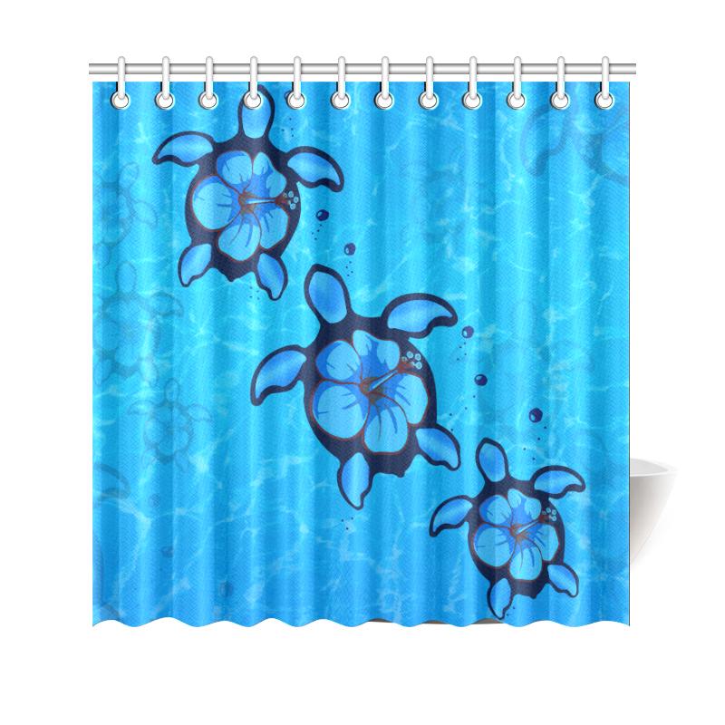 Turtle Hibiscus Swim In Sea Shower Curtain 177 x 172 (cm) Blue - Polynesian Pride