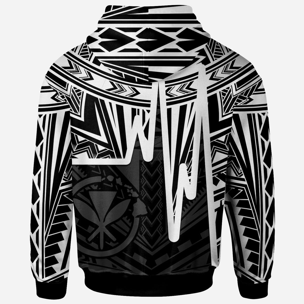 Hawaii Zip up Hoodie Kanaka Maoli With Polynesian Pattern In Heartbeat Style (Black,White) - Polynesian Pride