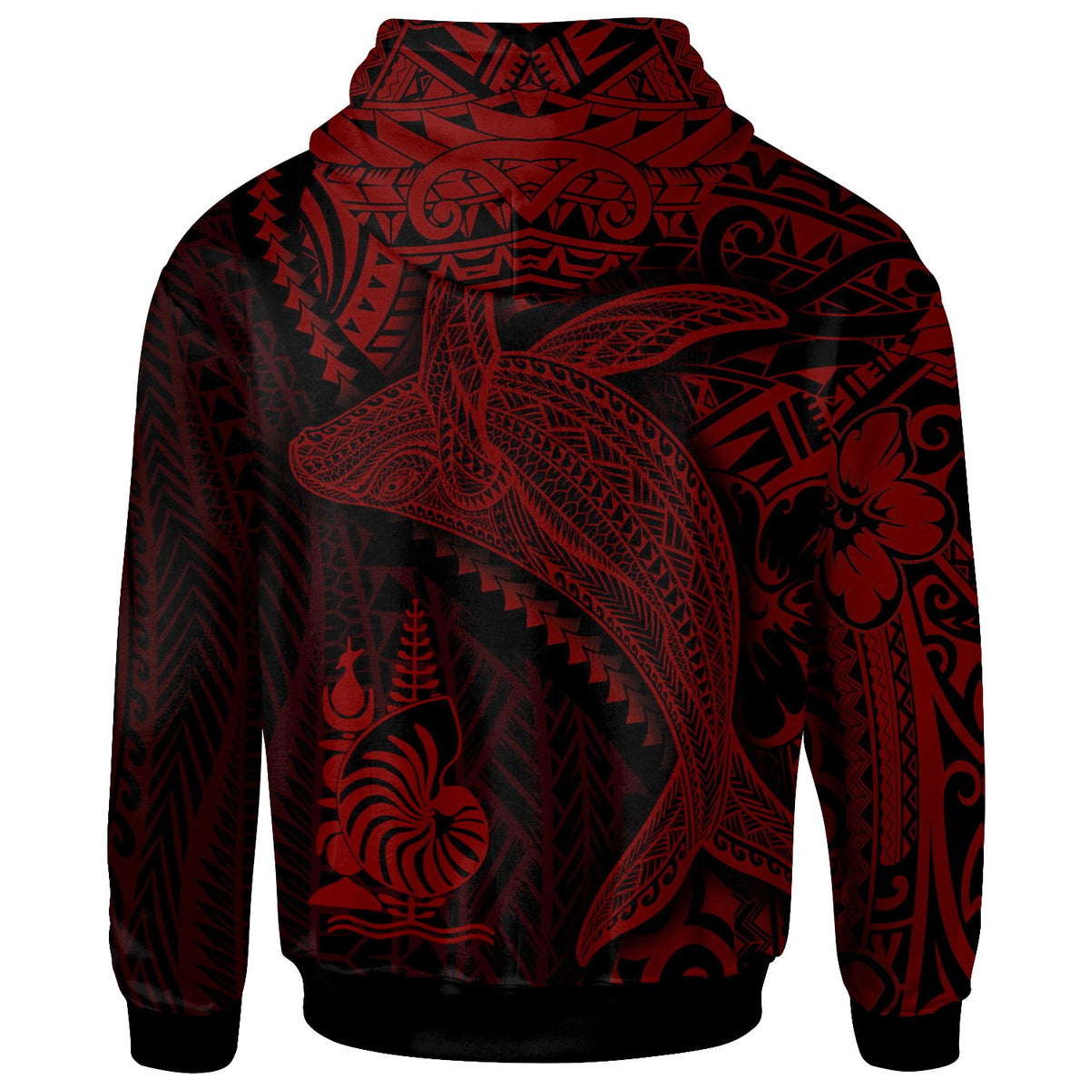 New Caledonia Hoodie Humpback Whale & Coat of Arms Red - Polynesian Pride