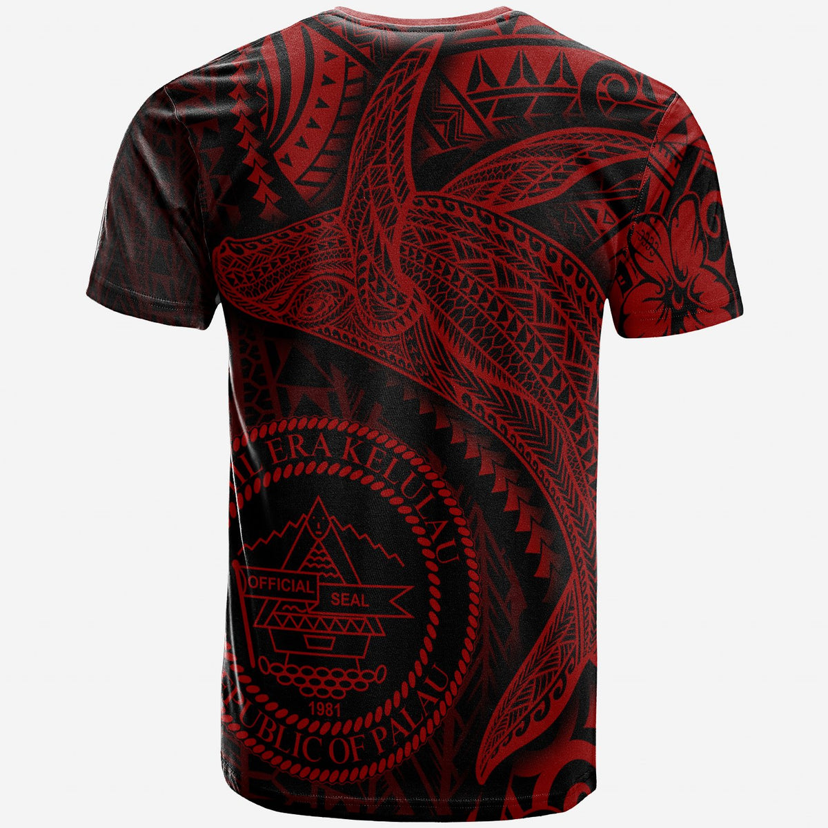 Palau T Shirt Humpback Whale & Coat of Arms Red - Polynesian Pride