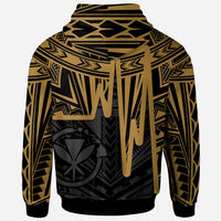 Hawaii Zip up Hoodie Kanaka Maoli With Polynesian Pattern In Heartbeat Style (Gold) - Polynesian Pride