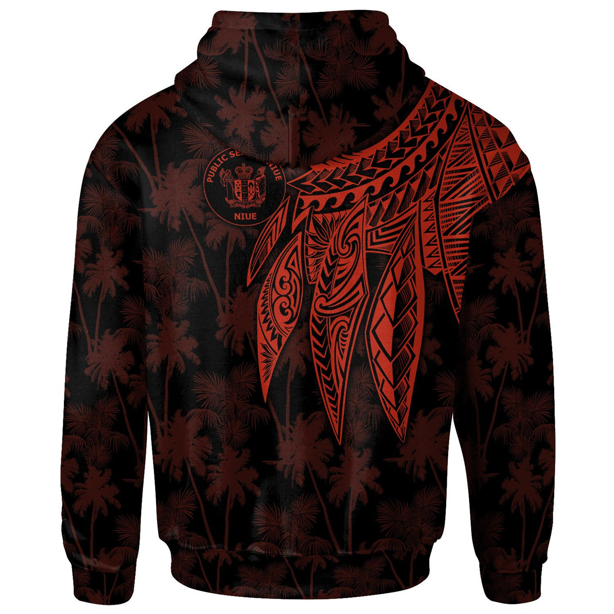 Niue Zip up Hoodie Polynesian Wings (Red) - Polynesian Pride