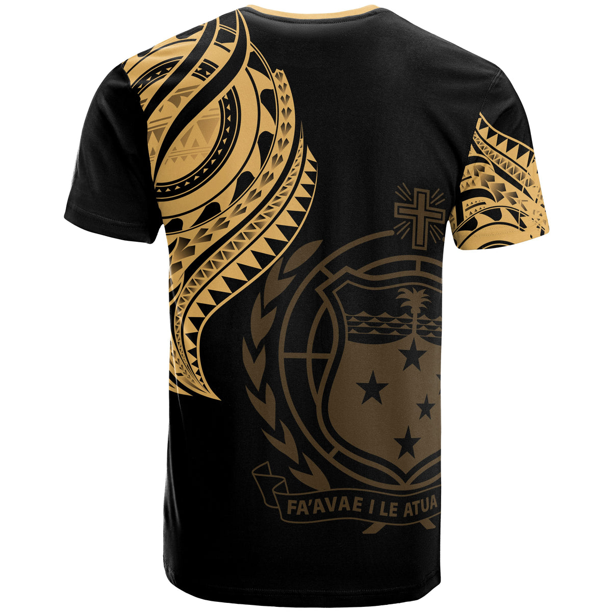 Samoa T Shirt Samoan Tatau Gold Patterns With Coat of Arms - Polynesian Pride