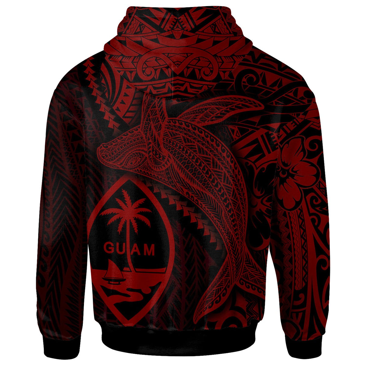Guam Hoodie Humpback Whale & Coat of Arms Red - Polynesian Pride