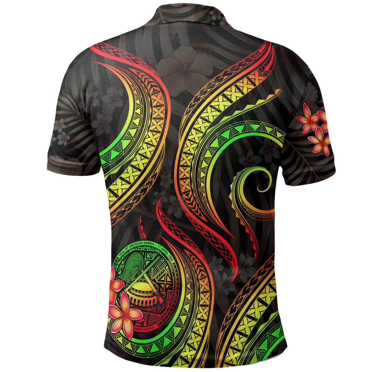 American Samoa Polynesian Polo Shirt Reggae Plumeria - Polynesian Pride