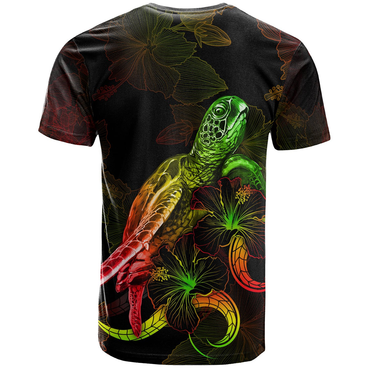 Chuuk Polynesian T Shirt Turtle With Blooming Hibiscus Reggae - Polynesian Pride