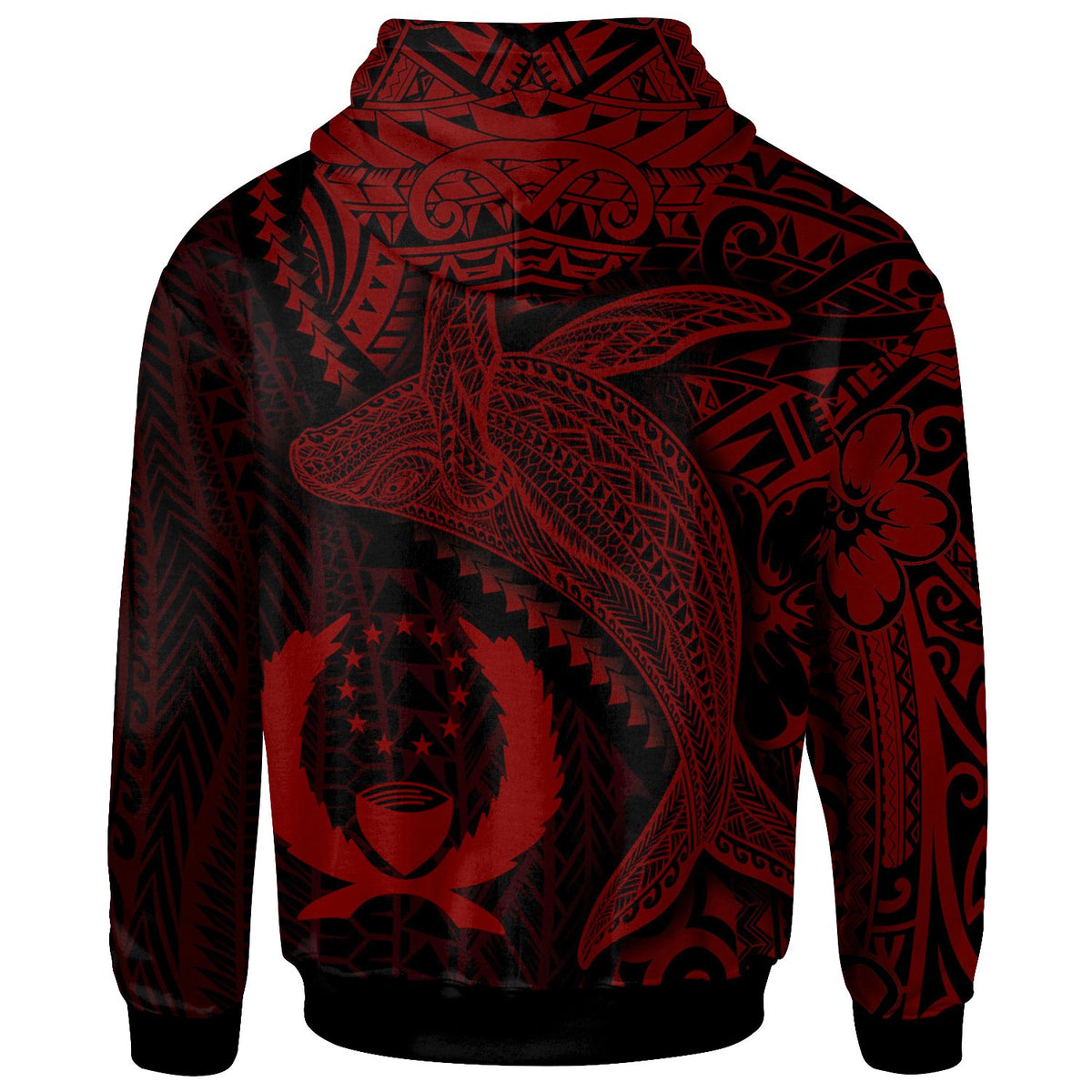 Pohnpei Hoodie Humpback Whale & Coat of Arms Red - Polynesian Pride