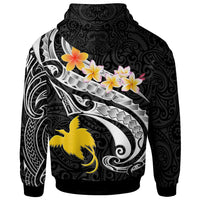 Papua New Guinea Custom Zip up Hoodie PNG Seal Polynesian Patterns Plumeria (Black) - Polynesian Pride