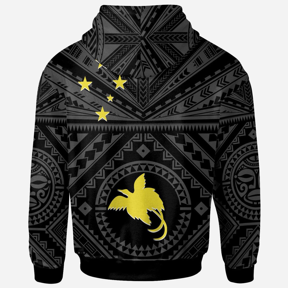 Papua New Guinea Hoodie Flag With Polynesian Patterns (Black) - Polynesian Pride