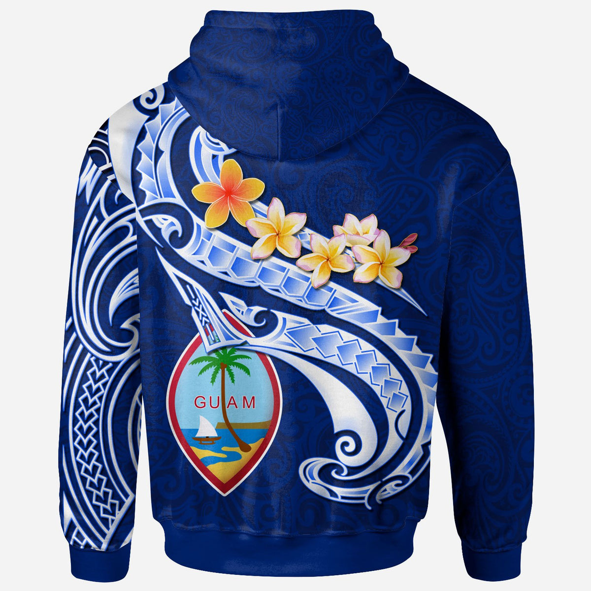 Guam Custom Zip up Hoodie Guam Seal Polynesian Patterns Plumeria (Blue) - Polynesian Pride